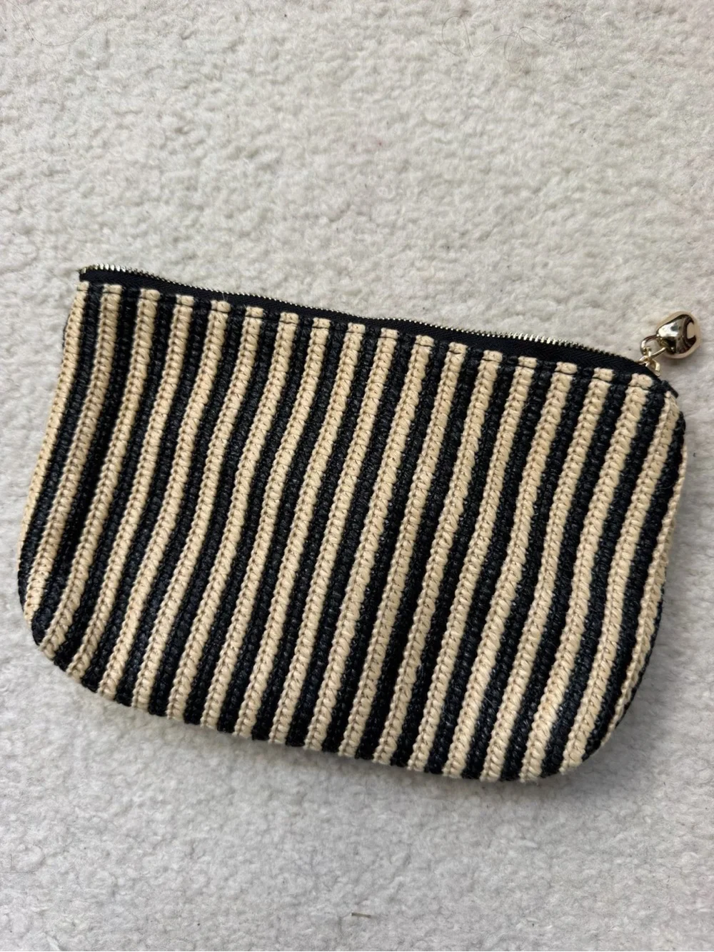 Madewell Black & Cream Striped Canvas Zip Pouch Clutch Wristlet